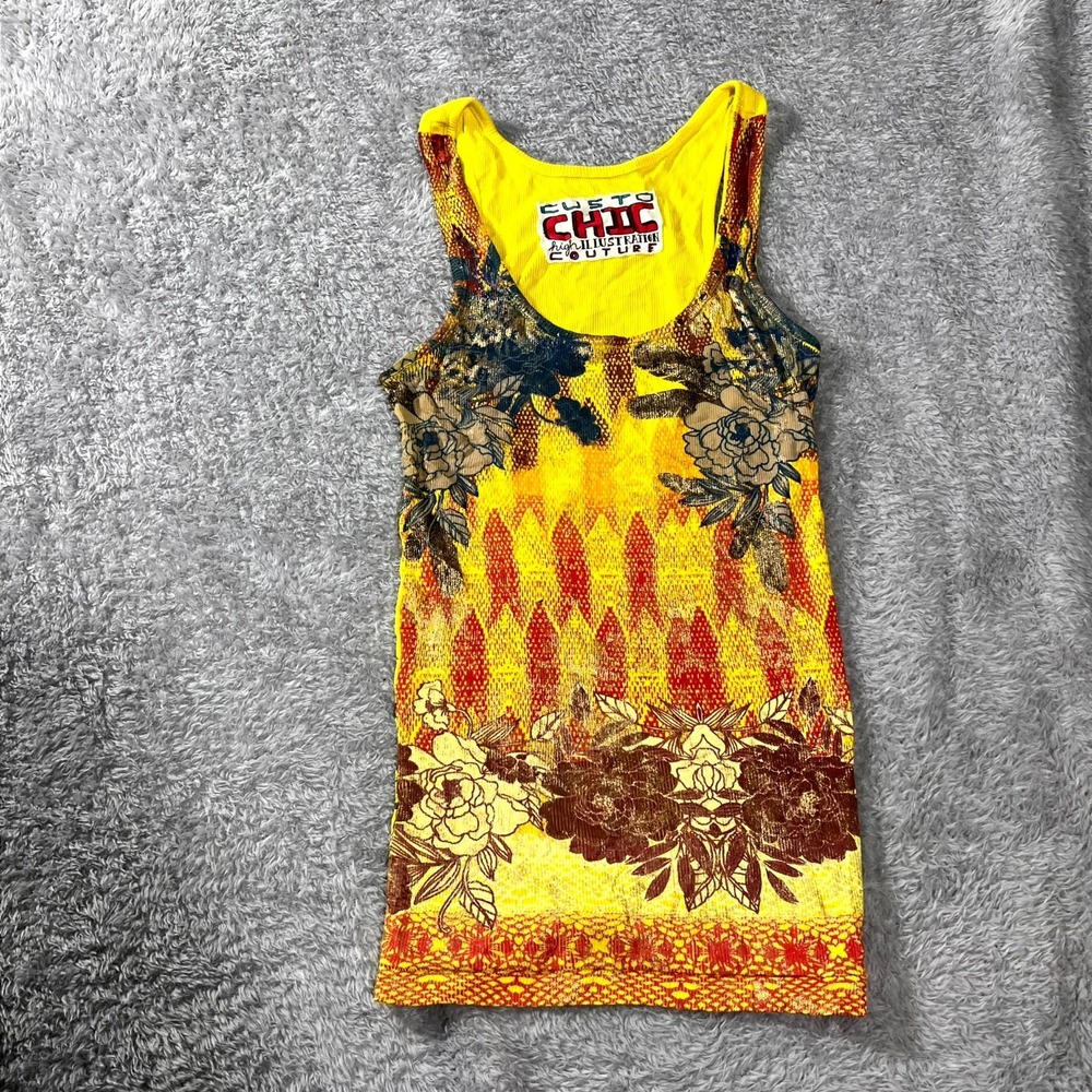 Custo Chic High Illusion Couture Tank Top Womens 2 Multicolor Floral Scoop Neck